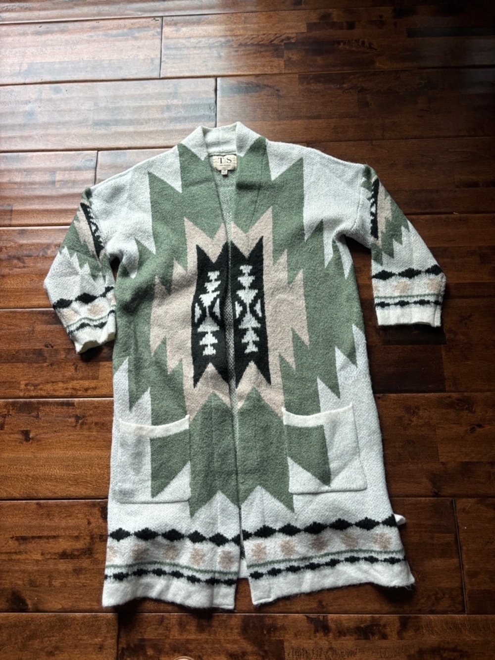 Men's Green Geometric Knit Cardigan Sweater